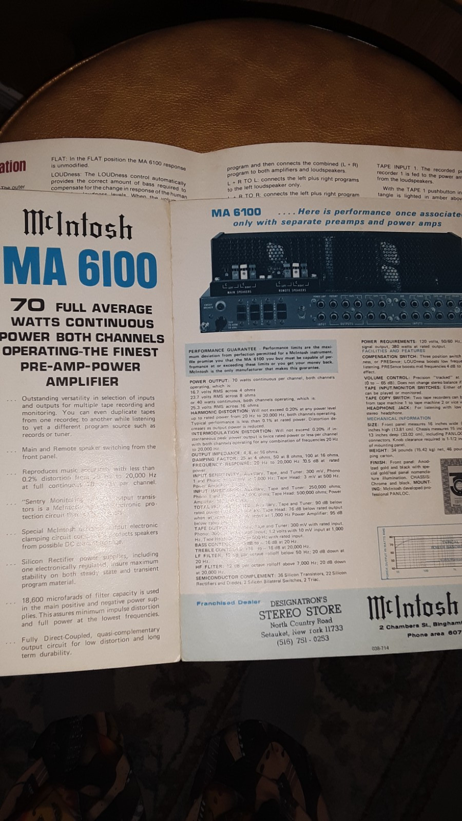 McIntosh MA6100 Integrated Amplifier with both Owner & Service manuals. Needs sv