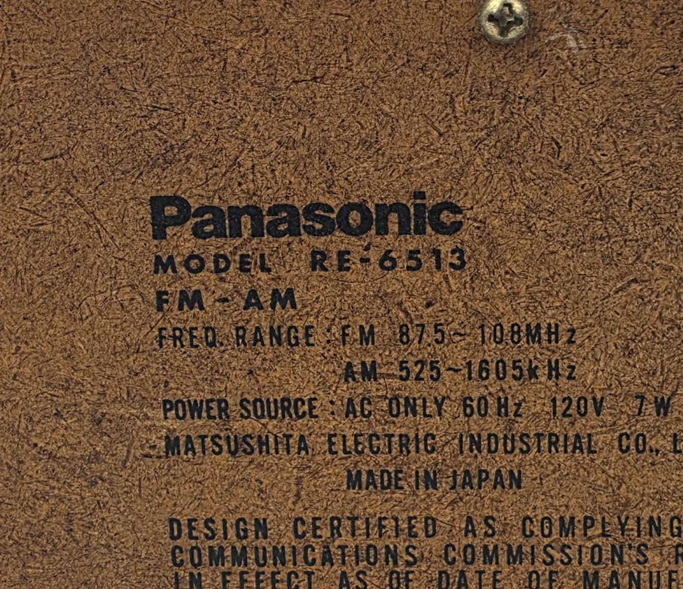 Vintage Panasonic Model RE-6513 AM/FM Table Shelf Radio Woodgrain Tested Working