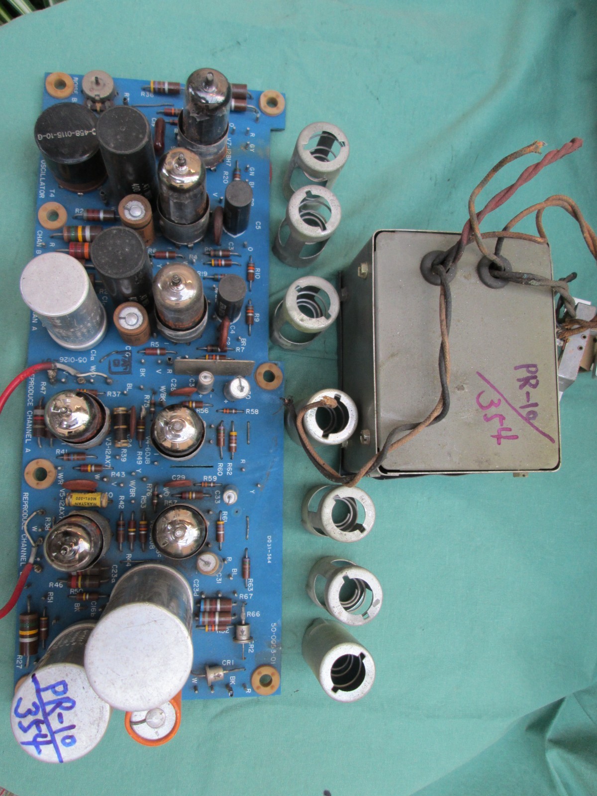 A Vintage Ampex PR-10/354 main PCB with original power transformer & tubes