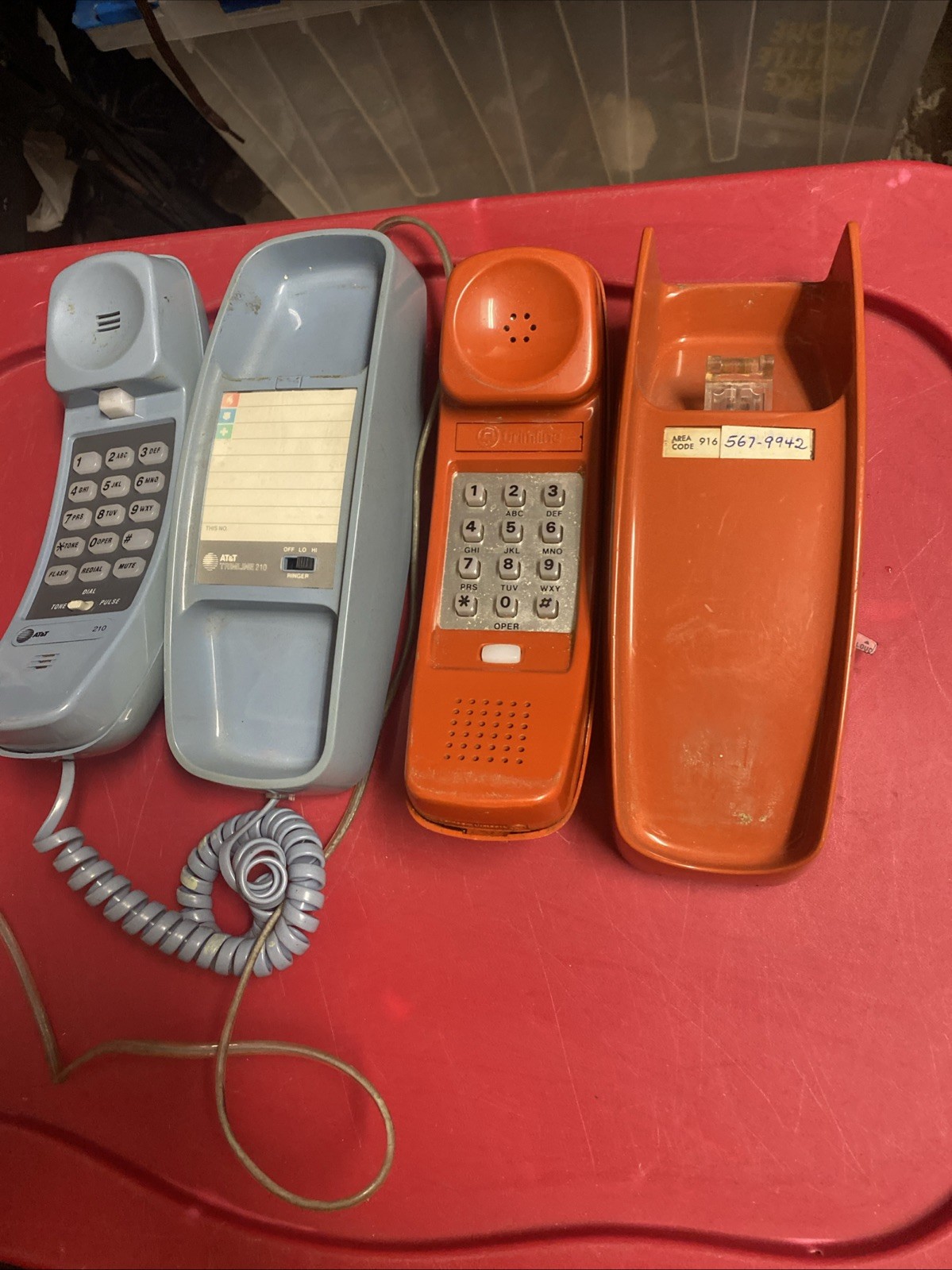 Vtg AT&T Trimline 210 Touch Tone Push Button Corded Phone Powder Blue+orange Lot