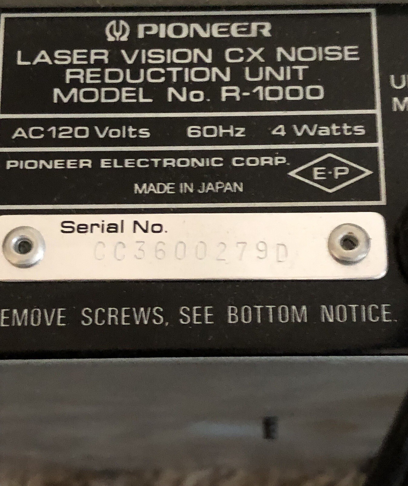 Pioneer R-1000 Laser Vision CX Noise Reduction Unit Bf8 Works Vf8