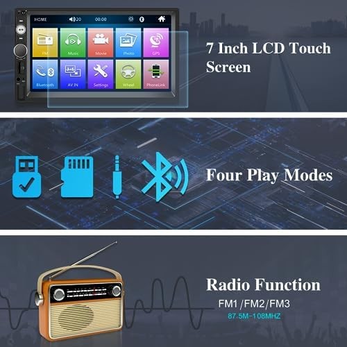 Nhopeew Double Din Bluetooth Car – 7 Inch Touch Screen Car Radio Mirror