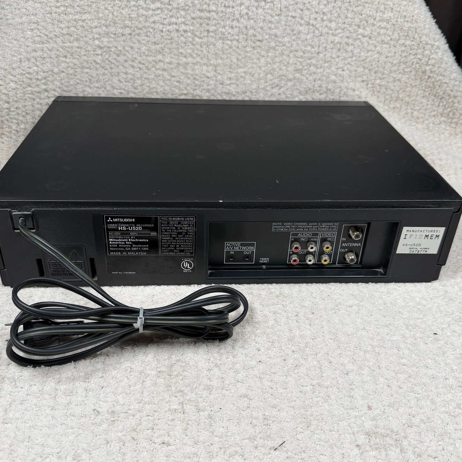 Mitsubishi HS-U520 VHS Hi-Fi Stereo Video Cassette Recorder VCR Tested No Remote