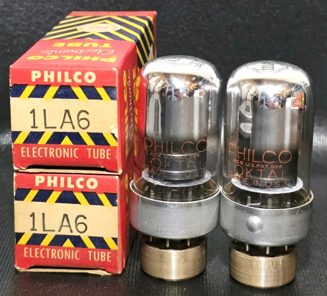 Date Matched Pair Philco 1LA6 Transoceanic Loctal Vacuum Tubes Tested NOS ON TV7