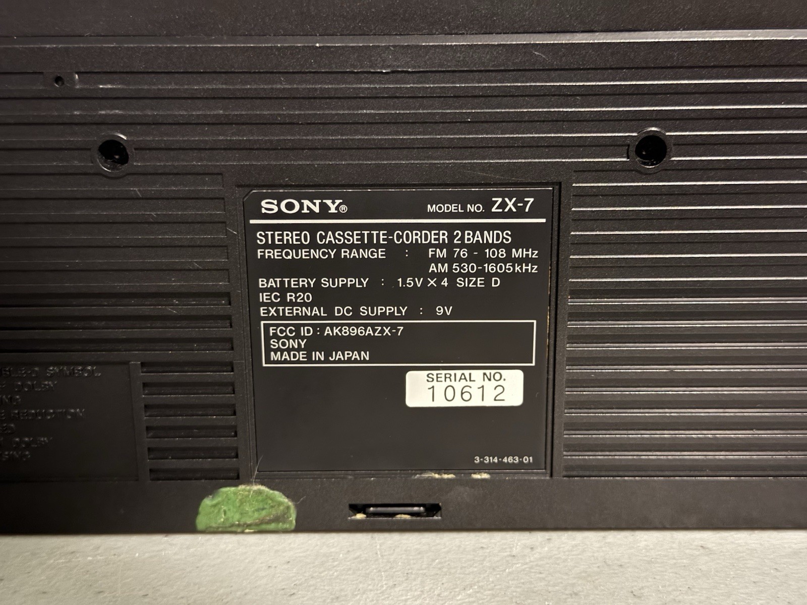 Vintage Sony AM FM Stereo Cassette-Corder 2 Bands Model ZX-7 “AS IS READ”