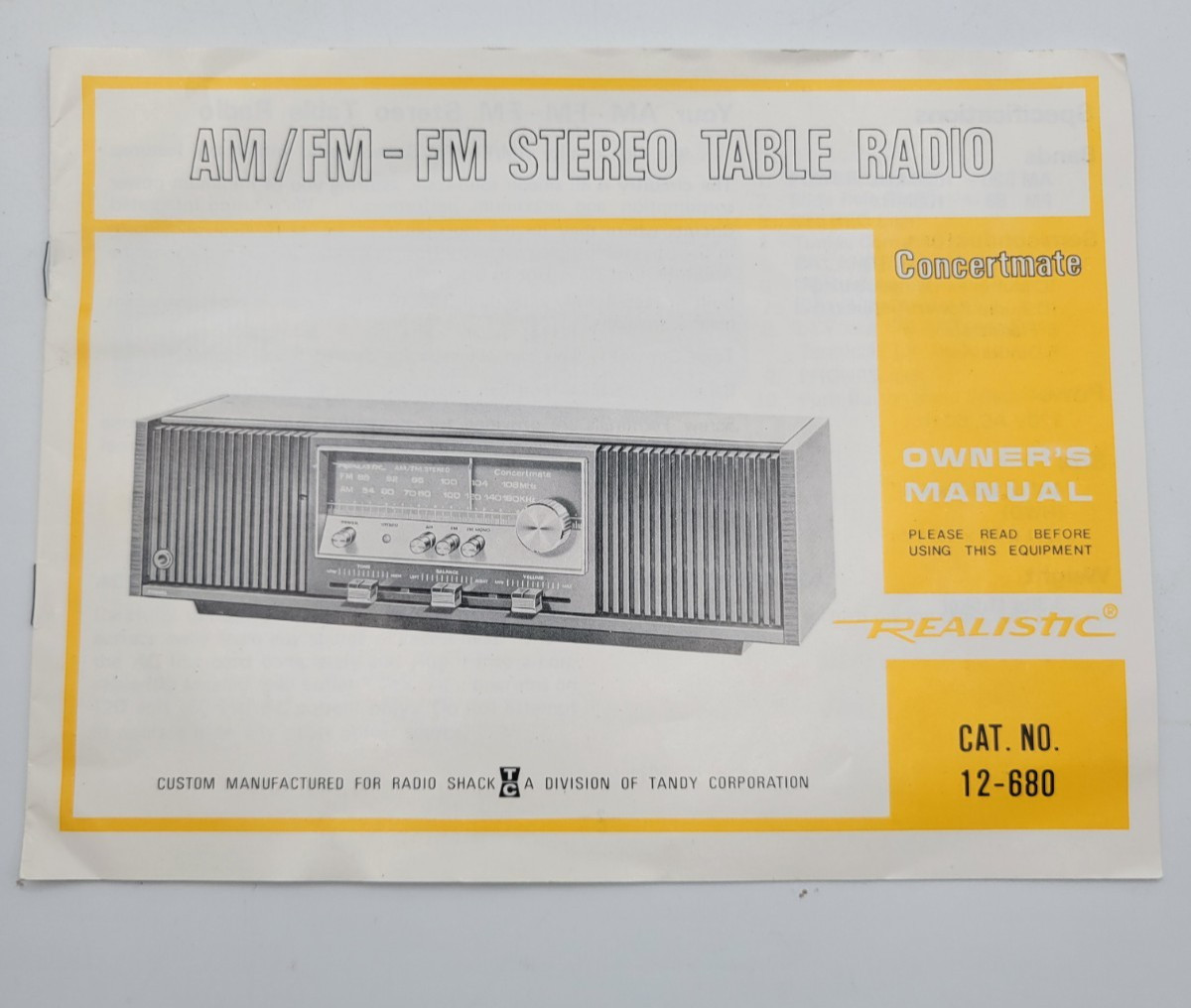 Realistic Concertmate AM/FM Stereo Retro Radio Model 12-680 Works VTG 70’s