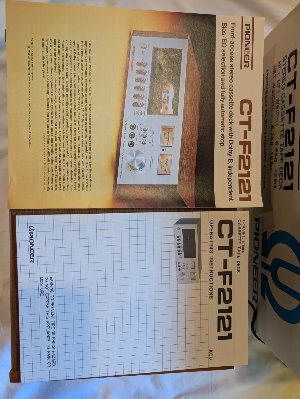 Pioneer CT-2121 Wood Cabinet Cassette Deck in Box with Manual
