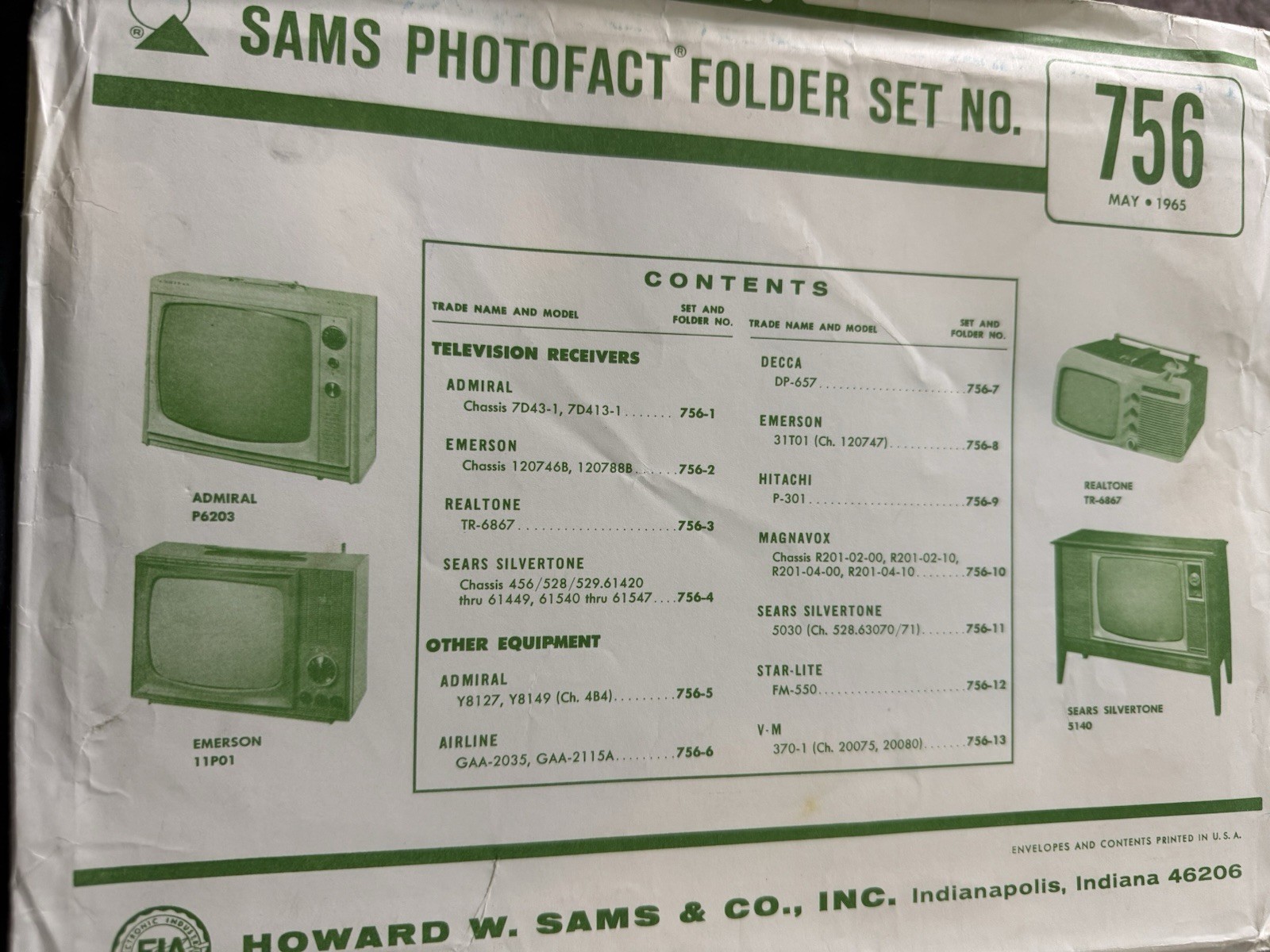 Sams Photofact Folder Set 756 Complete May 1965 TV Radio Service Manuals