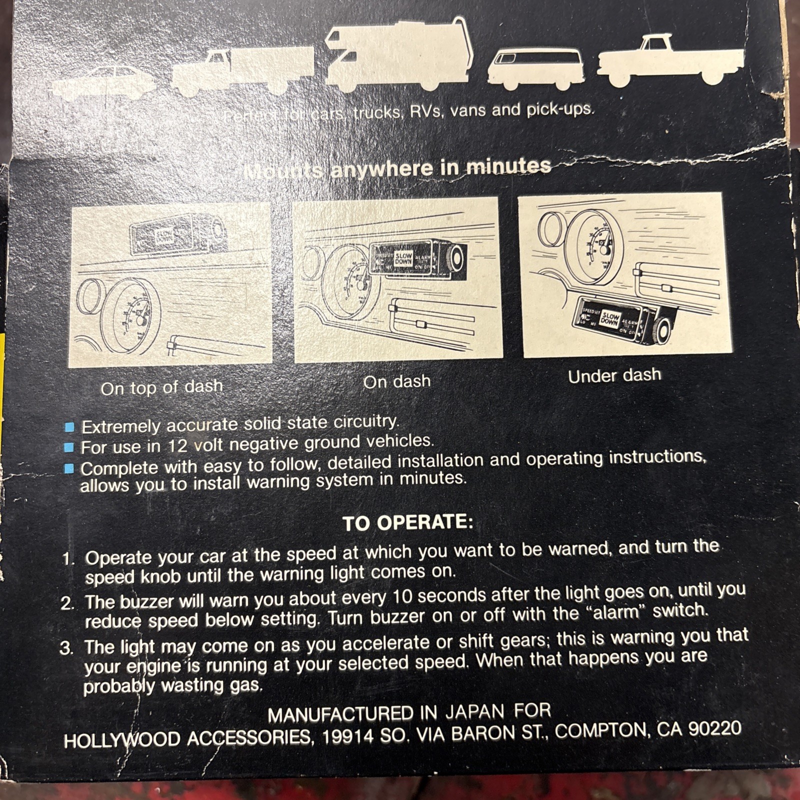 Vintage Hollywood Accessories Speed Alert Electronic Warning system