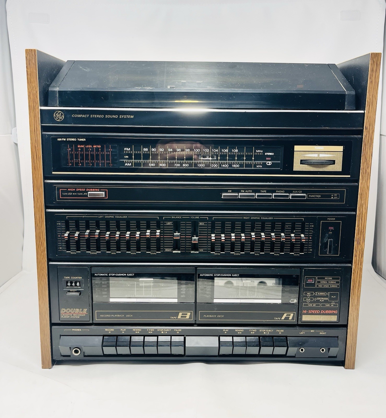 GE Compact Stereo System #11-1000 AM/FM Stereo 2 Cassette Phono Equalizer