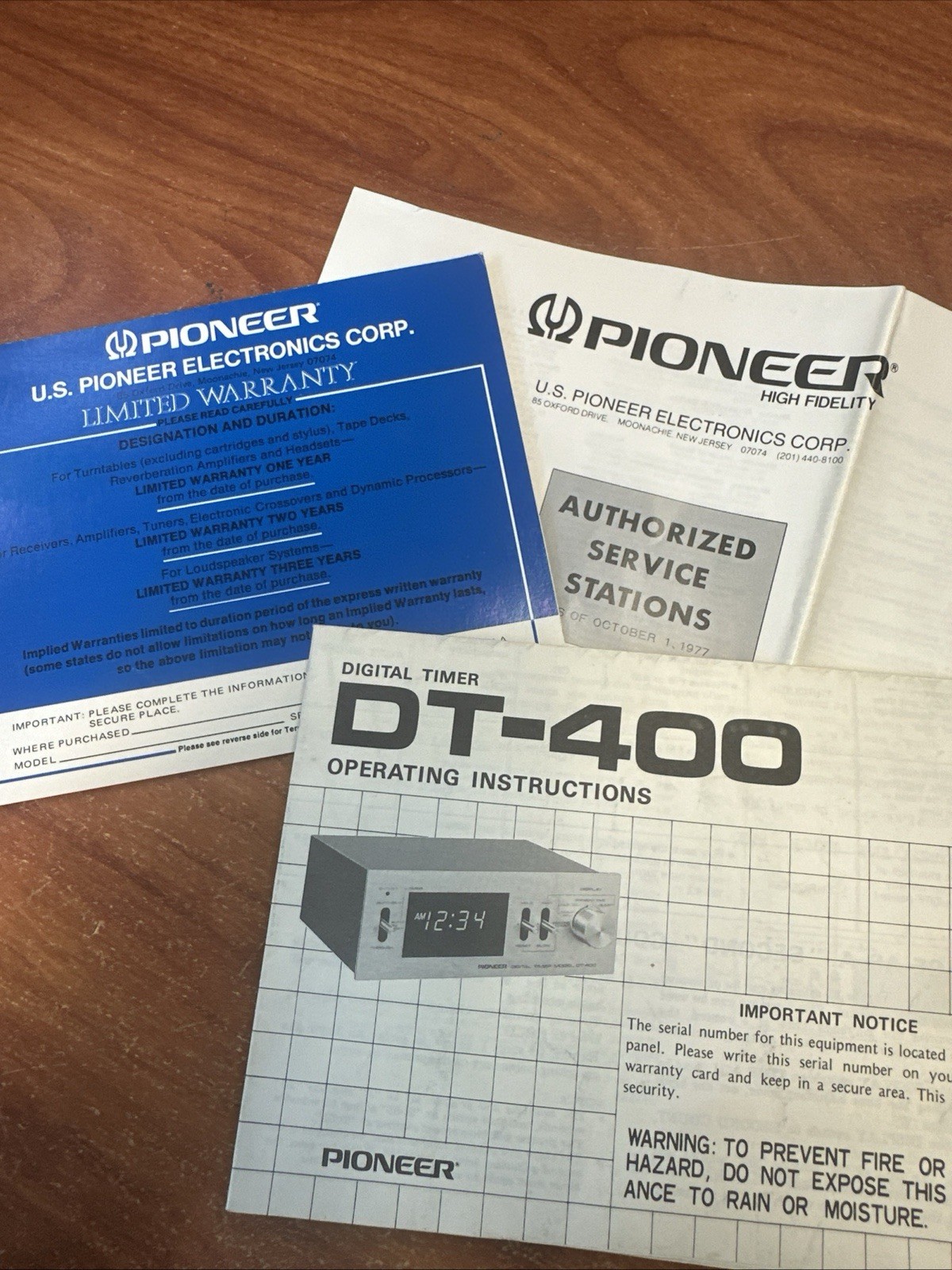 Pioneer DT-400 Digital Timer Operation Instructions ( Electronic delivery -PDF )