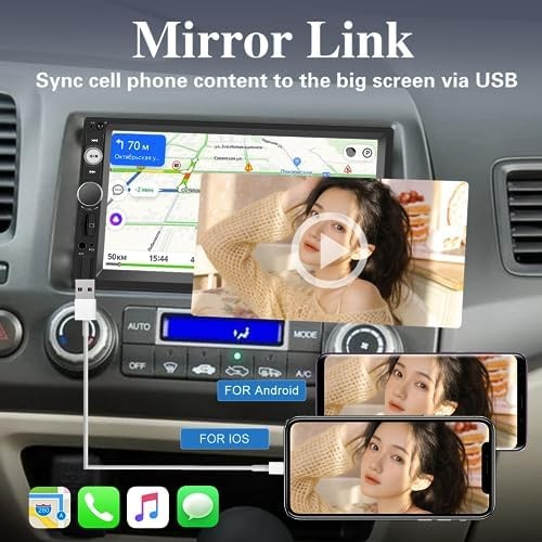 Nhopeew Double Din Bluetooth Car – 7 Inch Touch Screen Car Radio Mirror