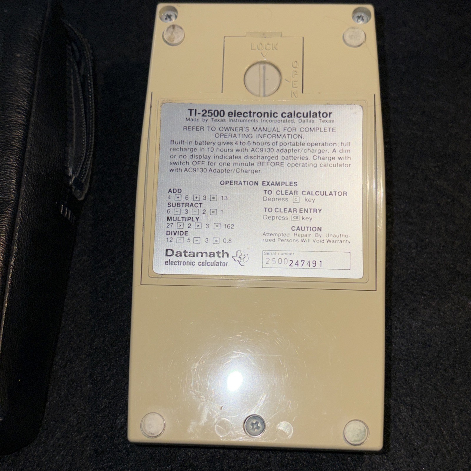 Vintage 1973 Texas Instruments TI 2500 Datamath Calculator WORKS w/ Case