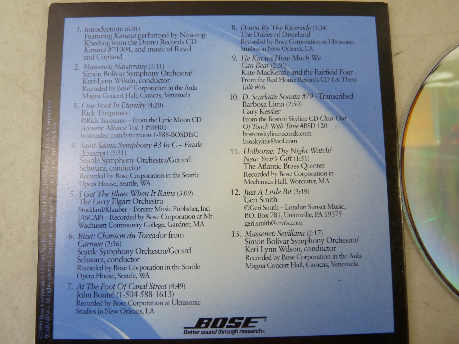 Bose Wave Radio CD Owners Demonstration Disc w/Protective Sleeve