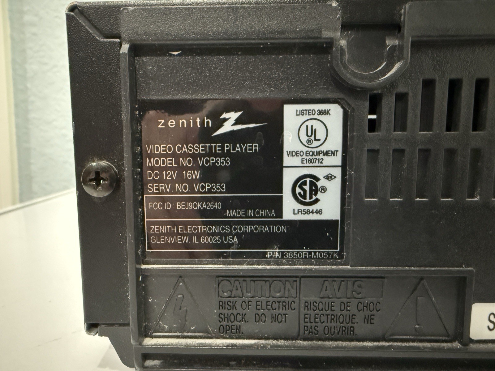 Zenith / VCP353 / VCR / Auto Tracking / Tested & Working
