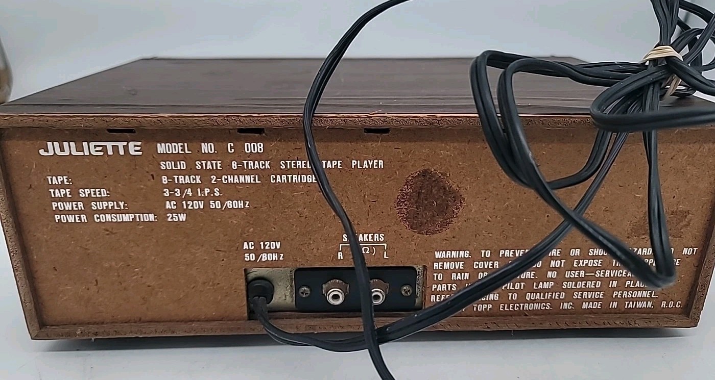 Vintage Juliette Eight 8 Track Player Solid State Model# C-008 Tested Works