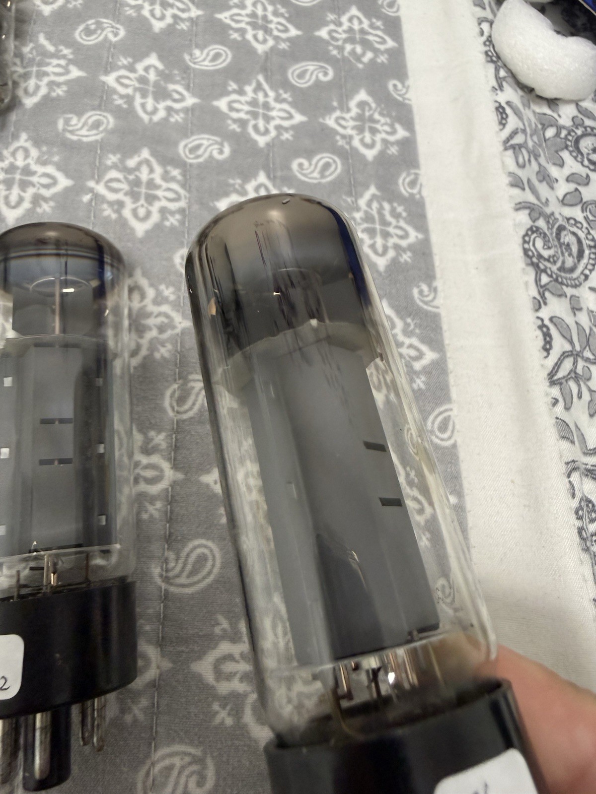 Mullard EL34 6CA7 xf4 Black Base O Getter Nos Testing Values Matched Pair