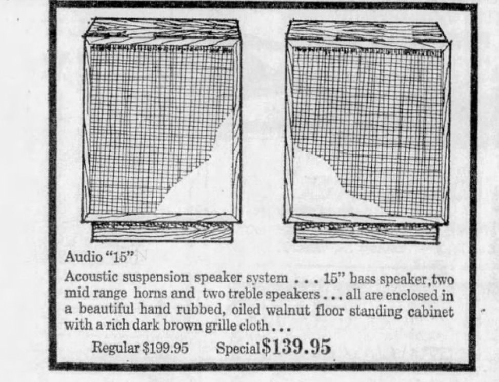 RARE! Pair of 1972 Audio 15 Acoustic Suspension Speakers