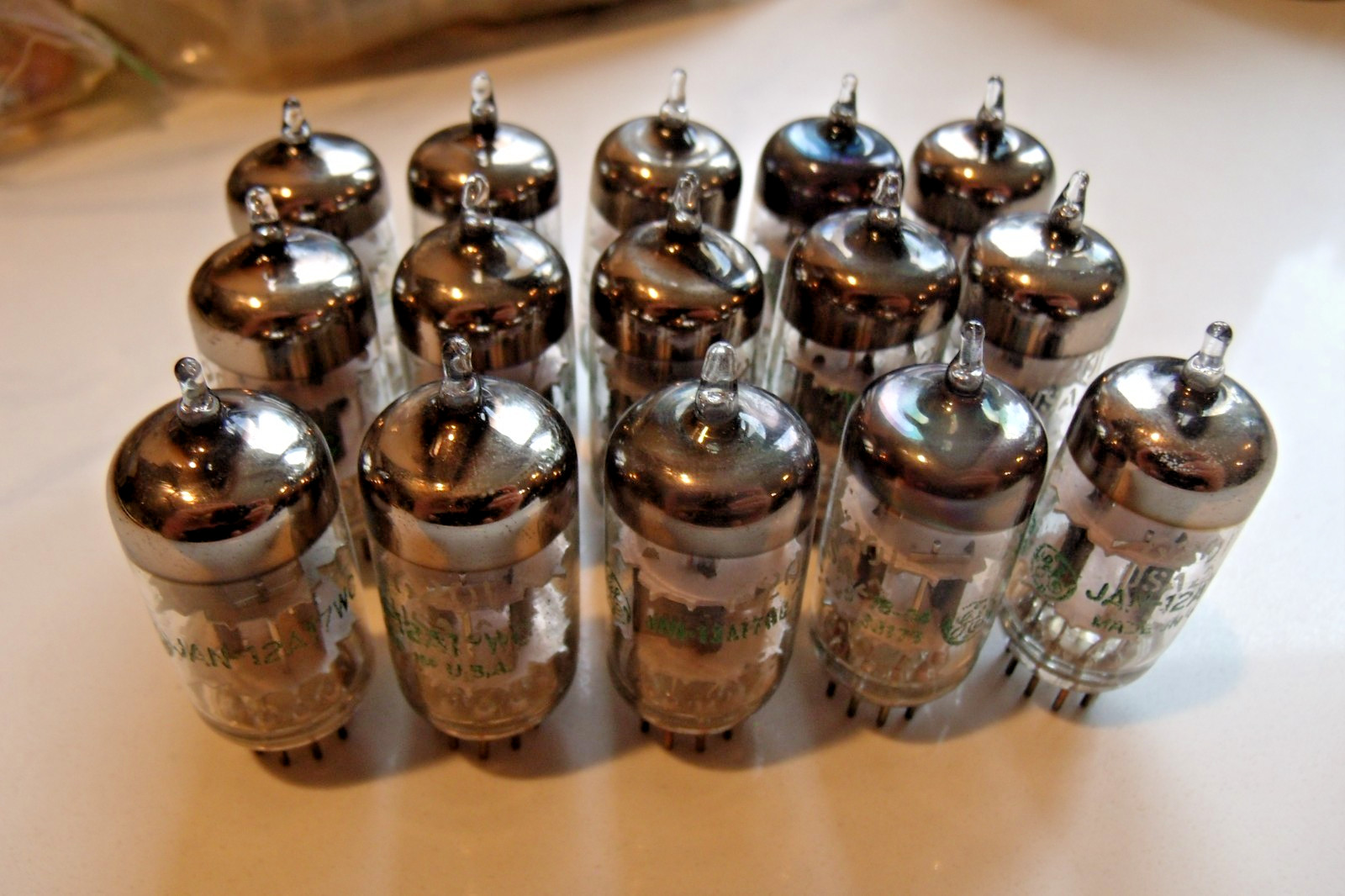 15 GE General Electric 6201 JAN-12AT7WC Tubes Sup Rods Copper Posts Tested
