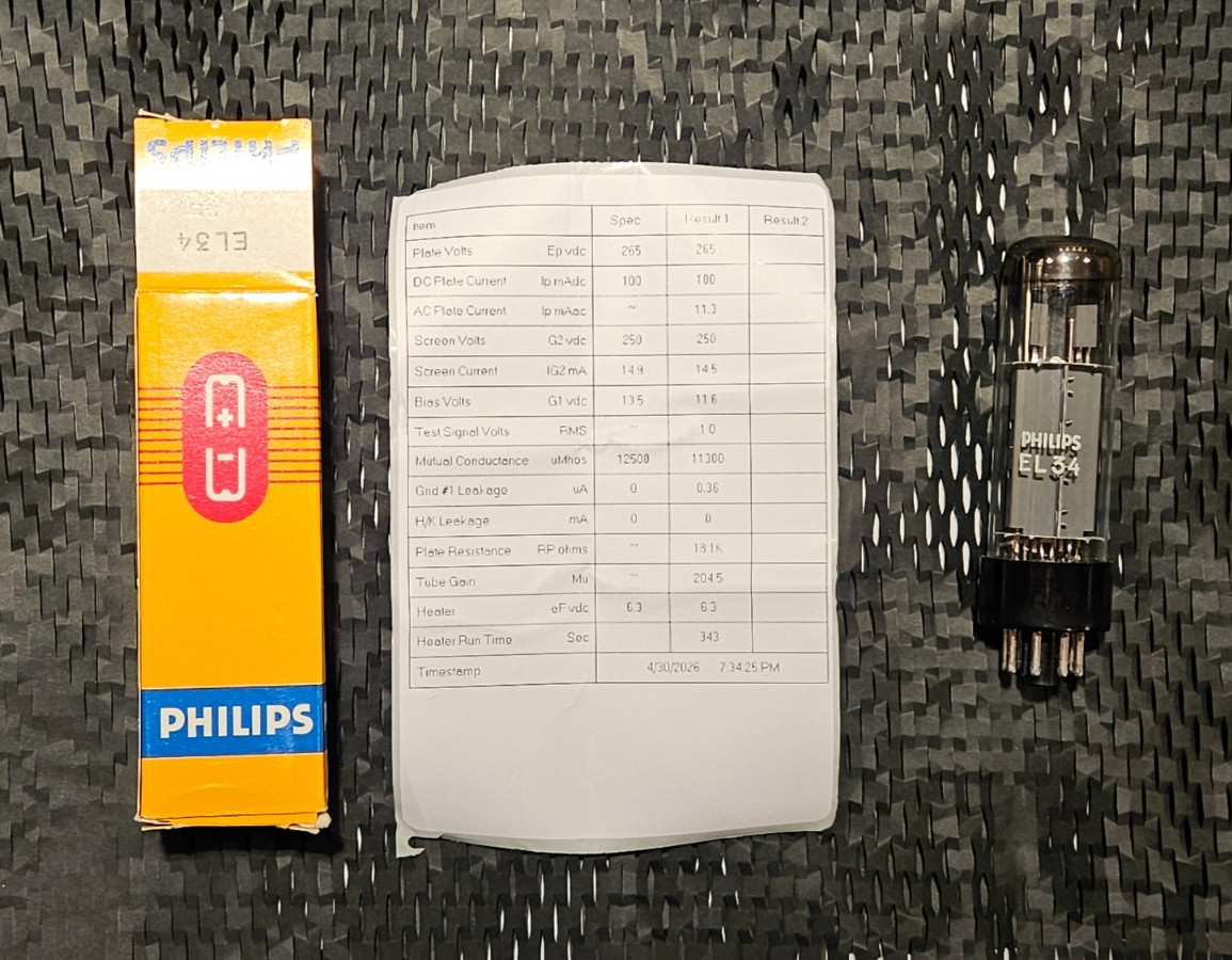 TESTS STRONG Single Philips EL34 Vacuum Tube Tested on Amplitrex AT1000