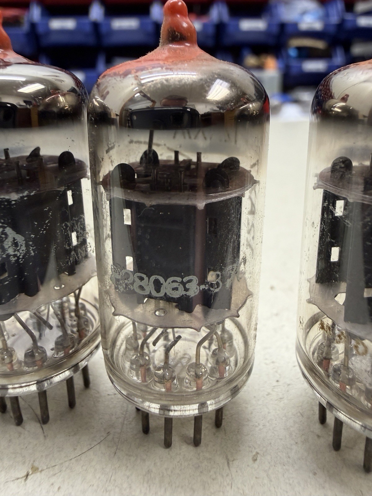 *PREMIUM* Matched Quad (RED TIP) 1963 Raytheon 12AX7A Tubes Amplitrex Tested