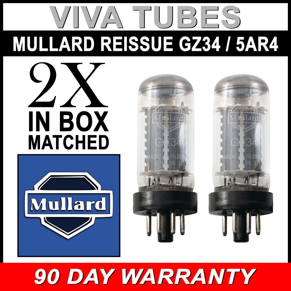 Brand New Matched Pair (2) Mullard Reissue GZ34 / 5AR4 Vacuum Tubes