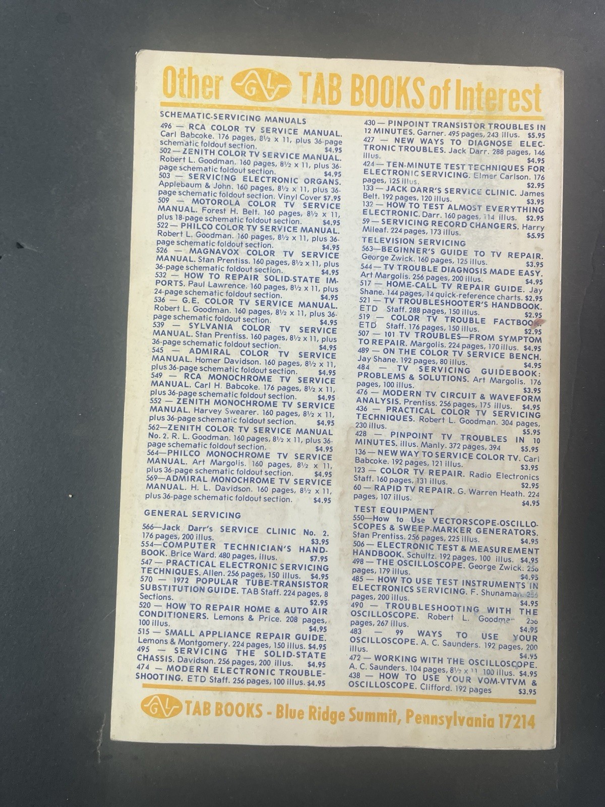 Color TV Test Equipment Guide ~ TAB Books 1971 ~ Vintage Electronics Manual