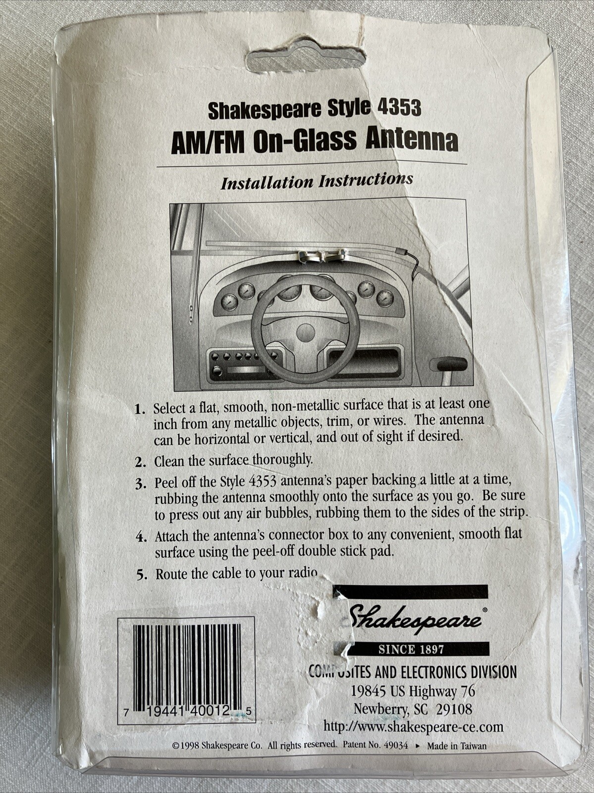Shakespear 4352 AM/FM Antenna, Window, Glass, Sticky