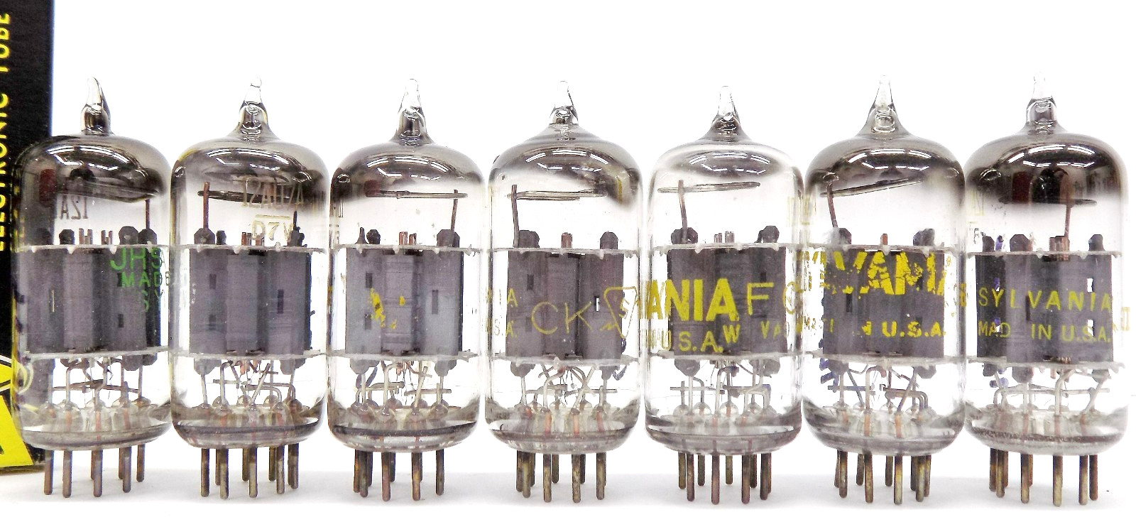 7 Nice Tested Late 1950’s Sylvania 12AU7/ECC82 Vacuum Tubes………….1 Money!