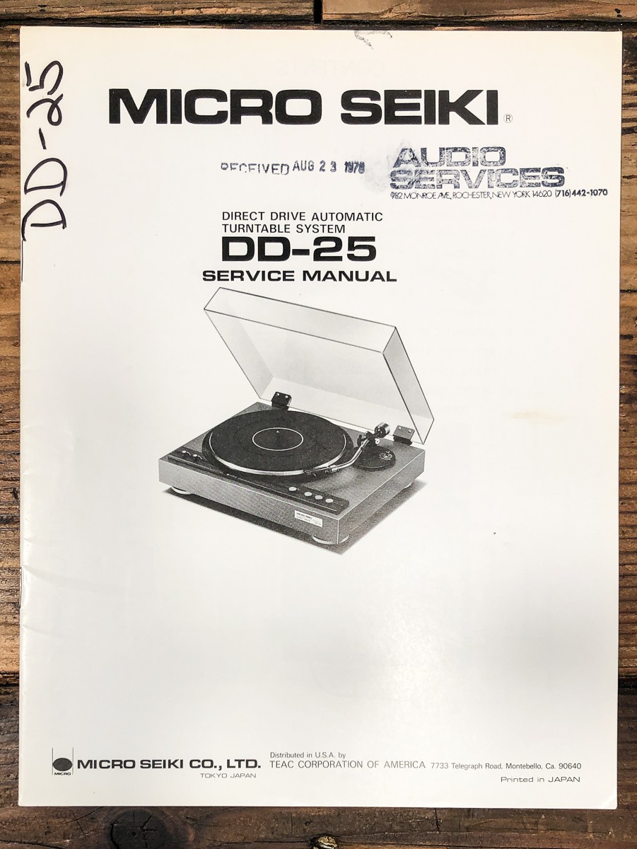 Micro Seiki DD-25 Record Player / Turntable Service Manual *Original*