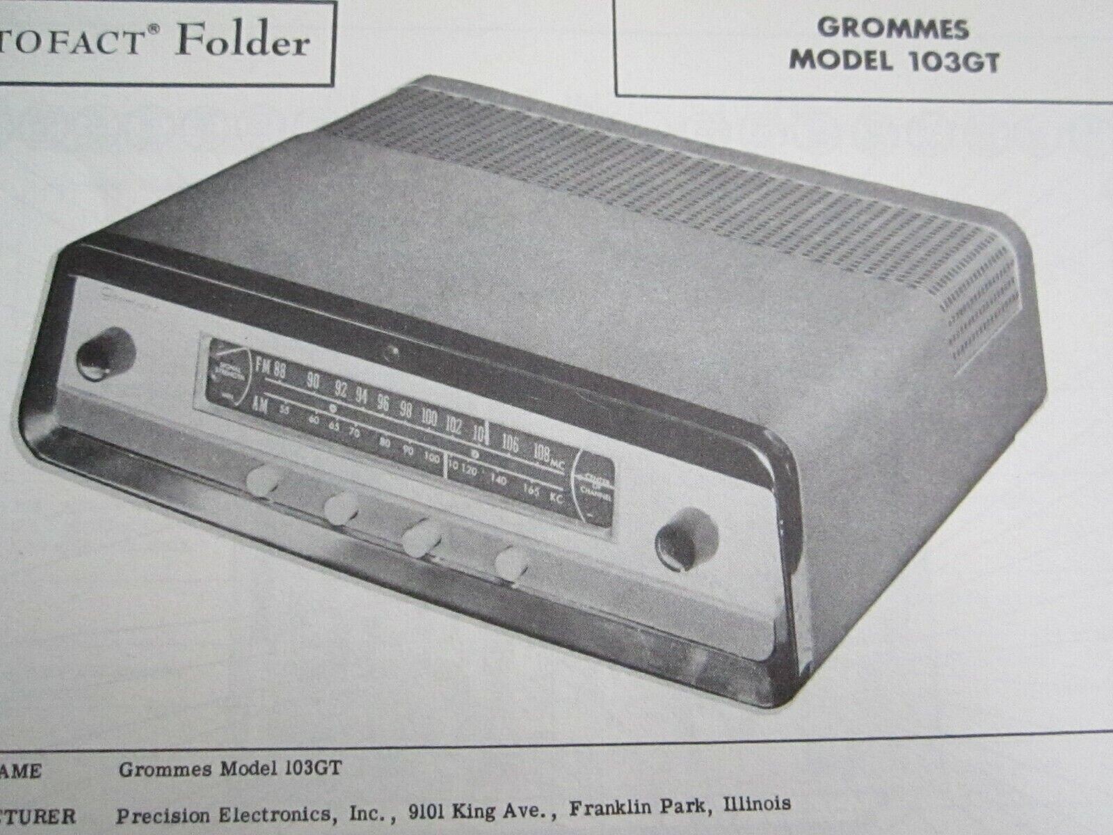GROMMES 103GT TUNER RECEIVER PHOTOFACT