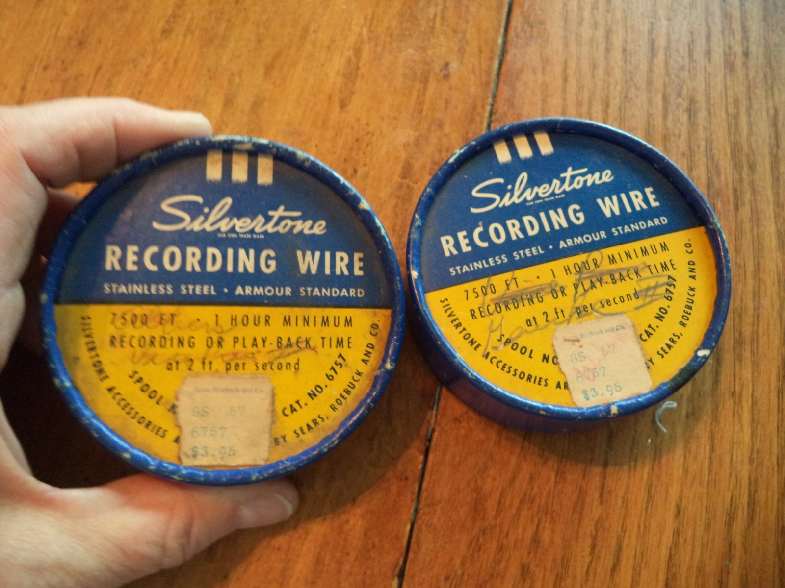 2 Vintage SILVERTONE Recording Wire Spool & cases Sears Roebuck Original No 6757