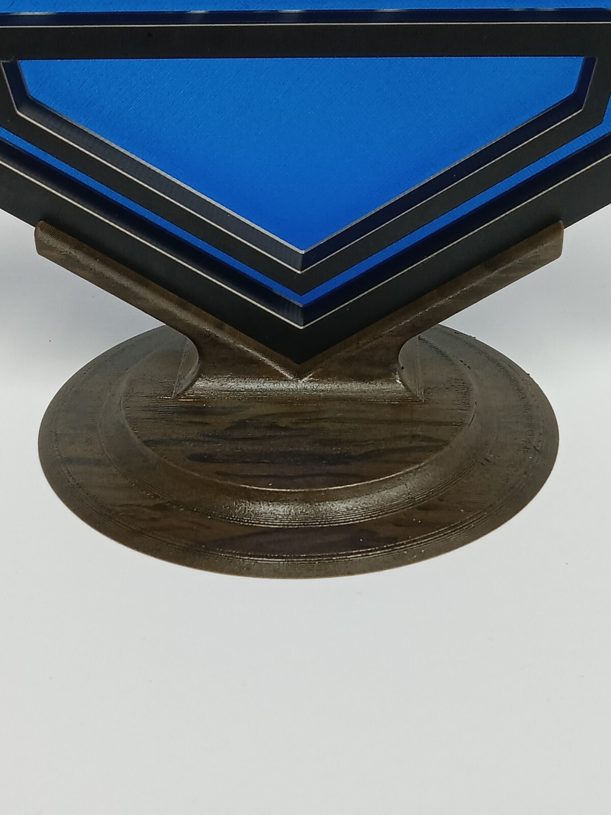 Mullard Logo Display Sign & Wood Base – Gold & Black on ‘Glass’ Blue -tubes