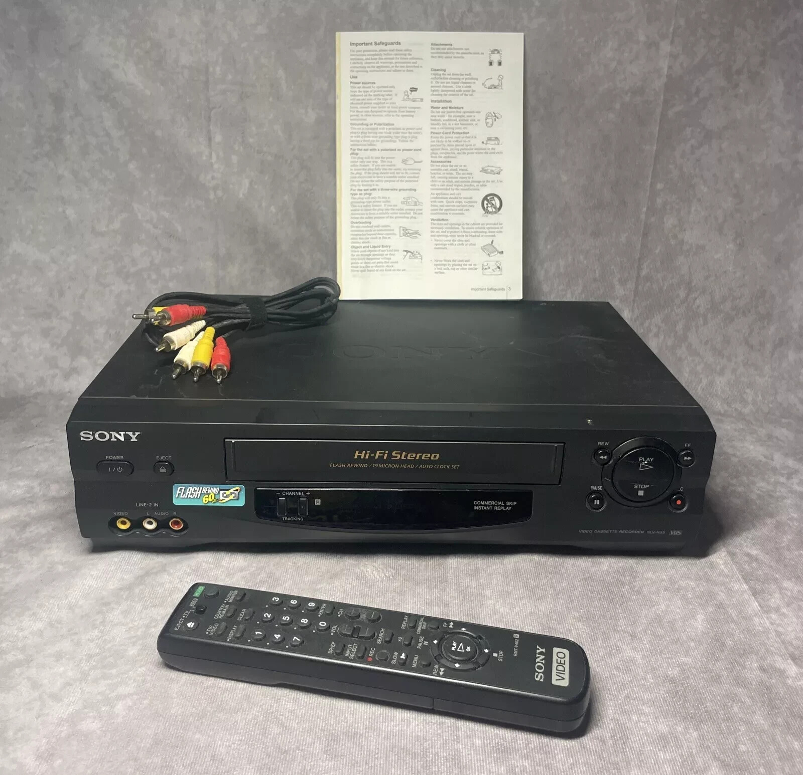 Sony SLV-N55 VCR VHS Remote Control AV Cable TESTED AND WORKING A+