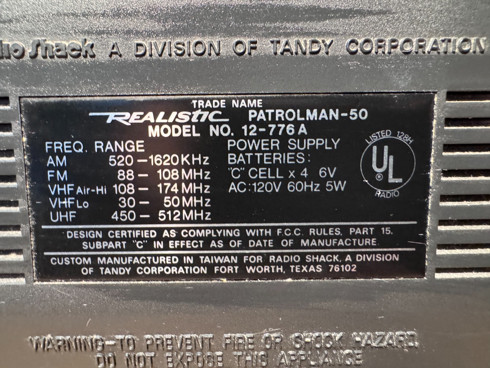 Realistic Patrolman-50 Multiband Radio AM FM VHF UHF Tested