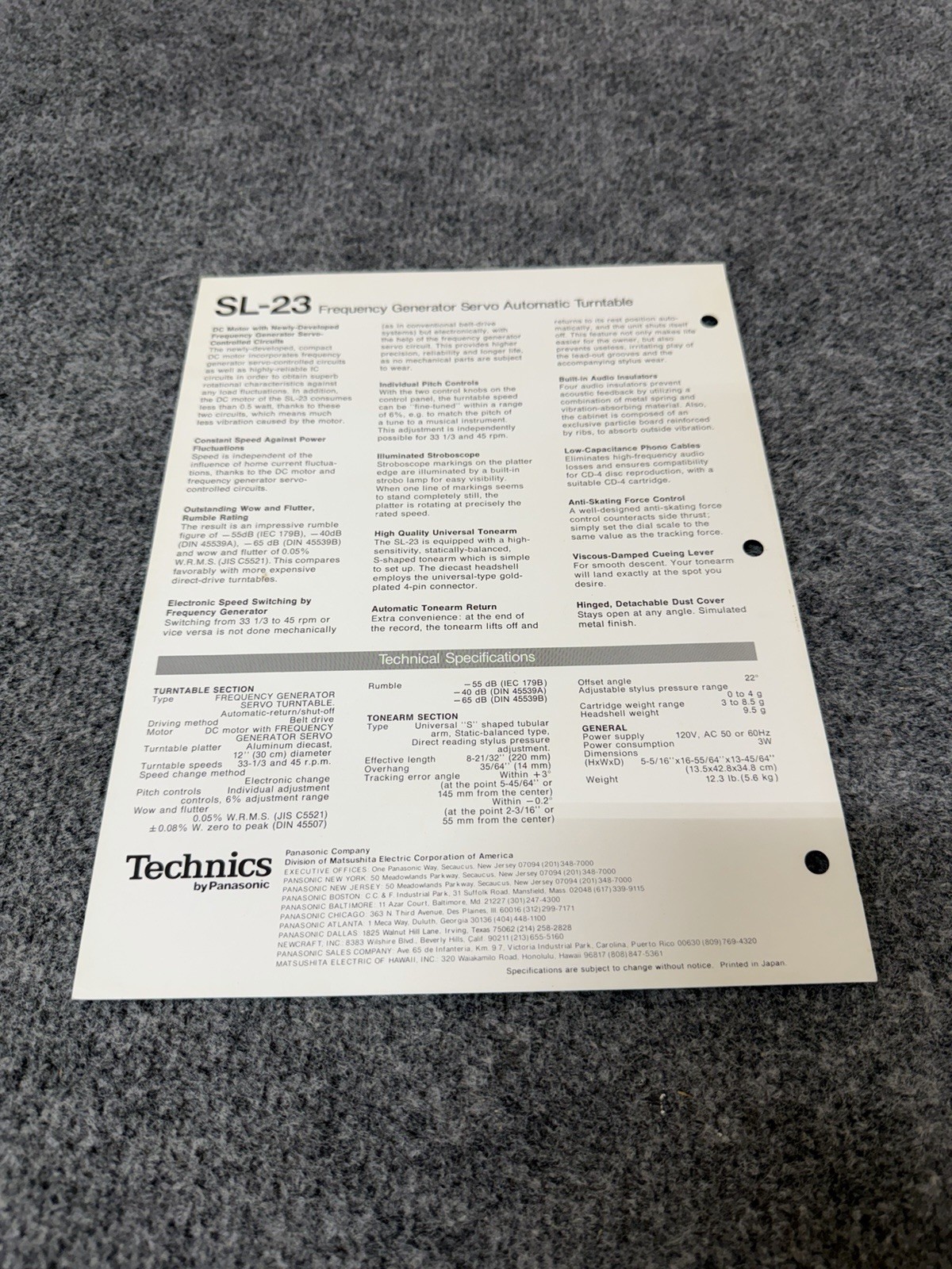 ⭐️ Original Technics SL-23 Stereo Turntable Dealer Sales Brochure NICE! ⭐️