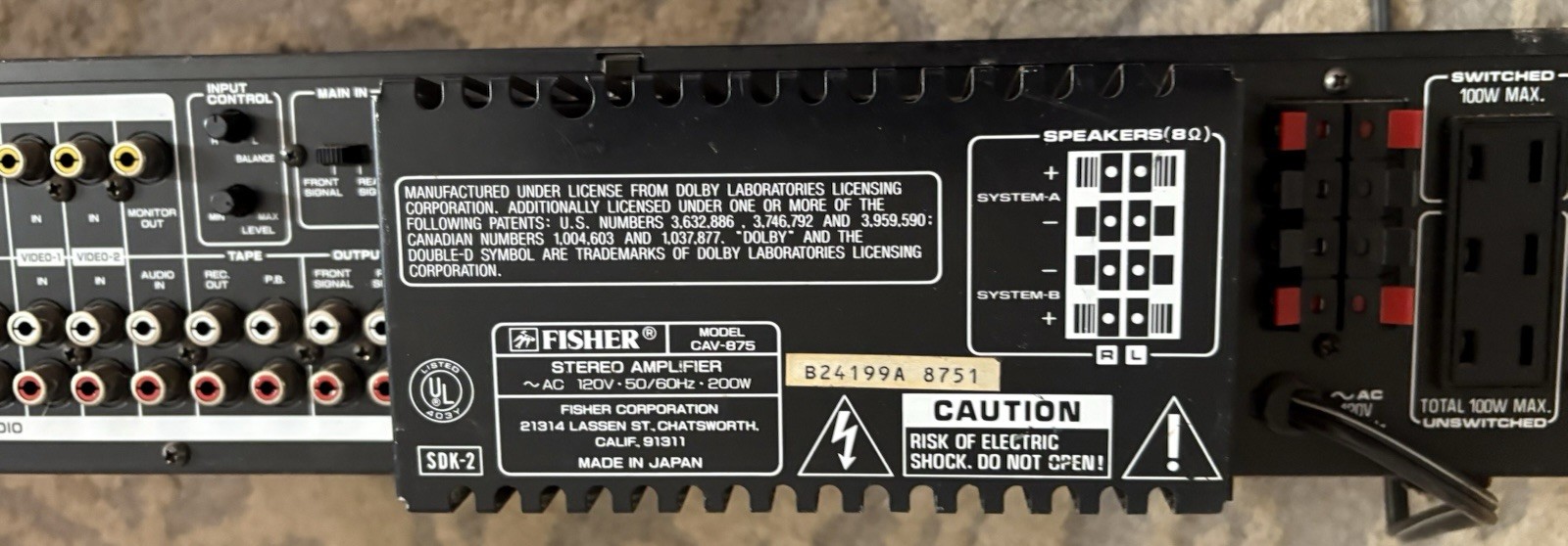 Fisher CAV-875 Studio-Standard AV Surround Stereo Amplifier