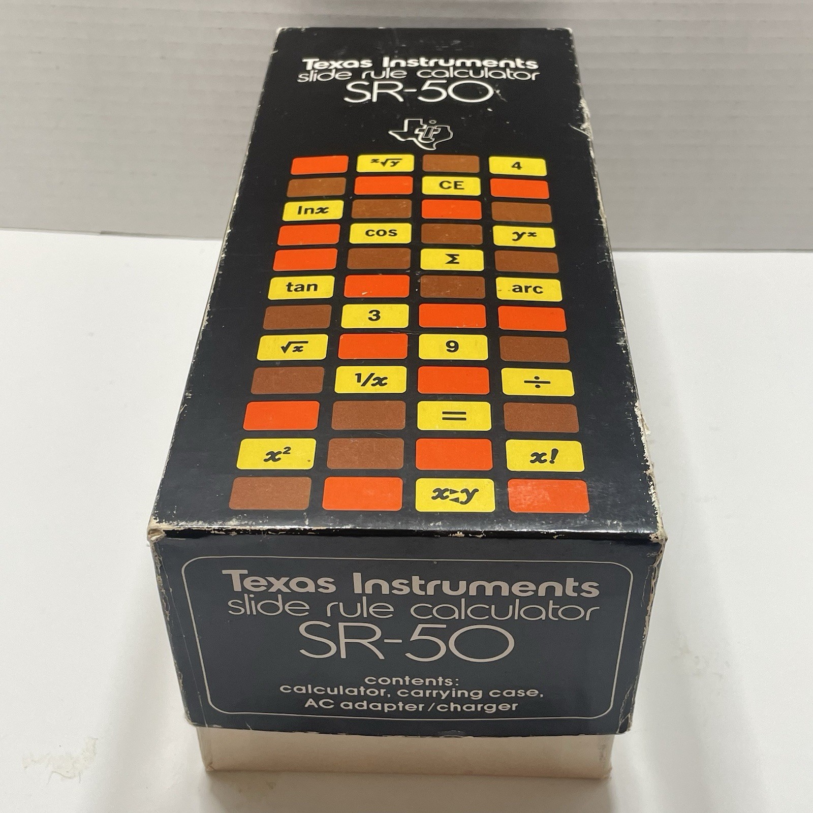 VINTAGE 1974 TEXAS INSTRUMENTS SR-50 CALCULATOR BOX MANUAL CHARGER UNTESTED