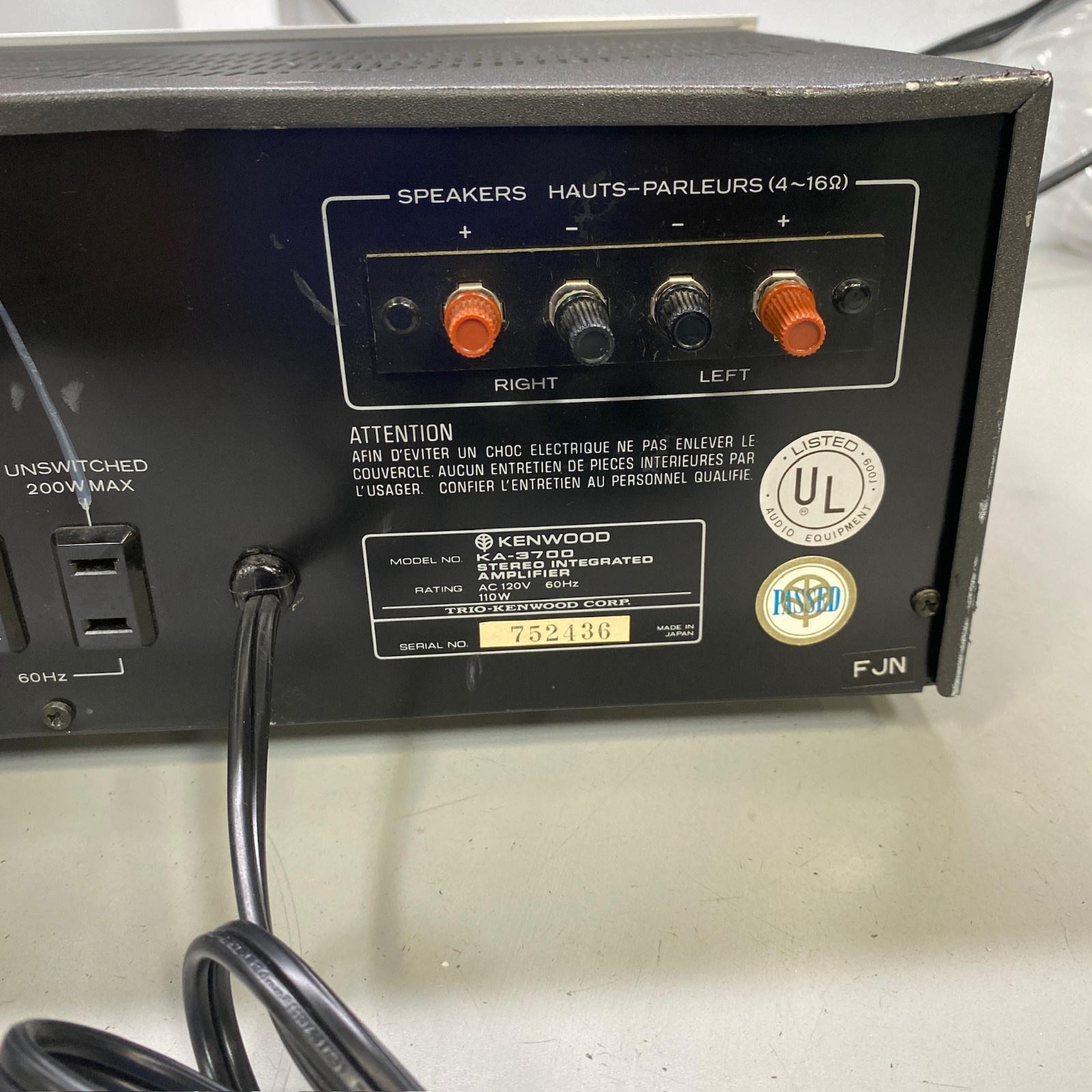 Vintage Kenwood Integrated Amplifier 3700 (Tested) KA-3700