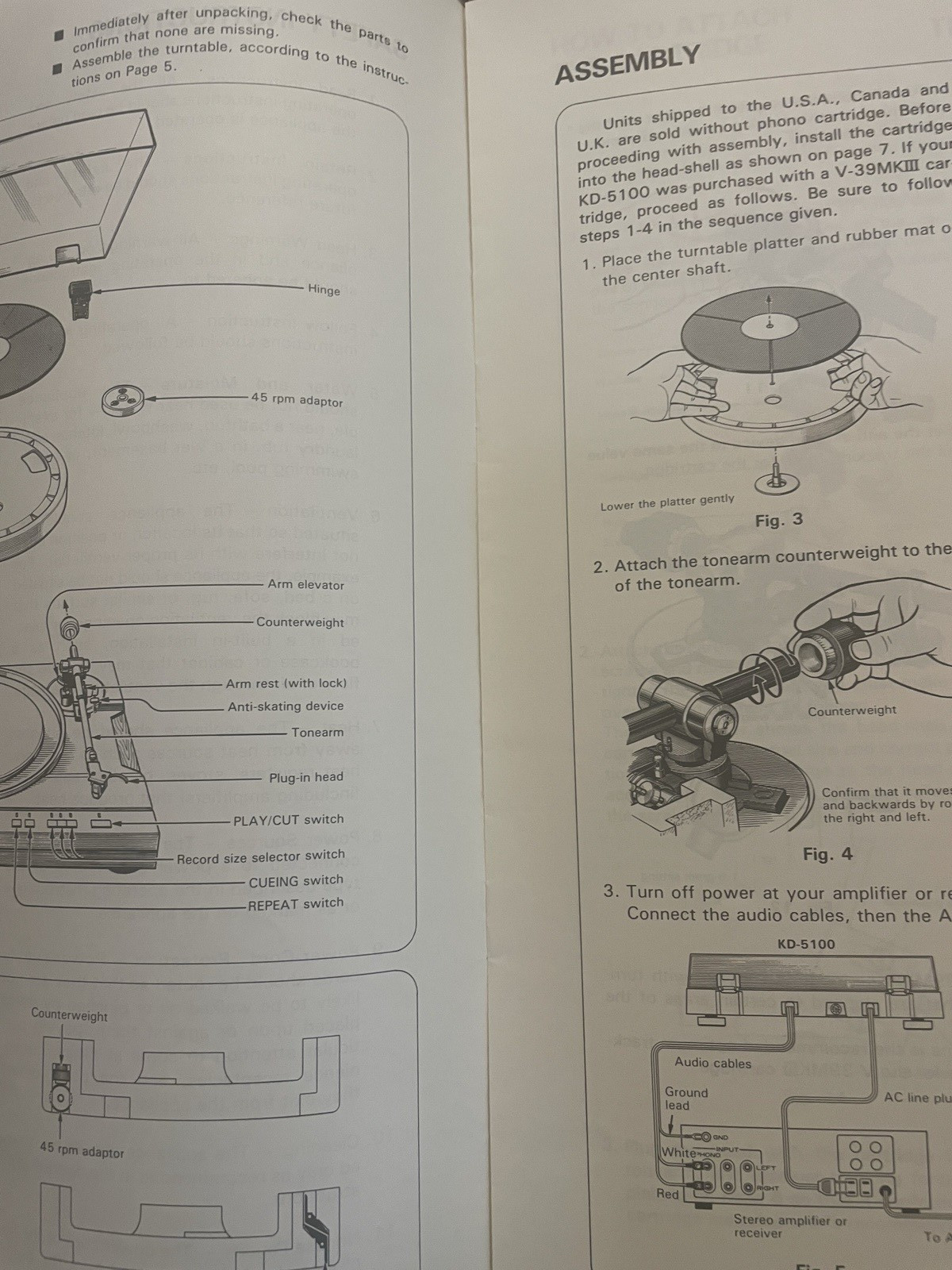 ORIGINAL INSTRUCTION MANUAL / KENWOOD KD-5100 TURNTABLE / EXCELLENT CONDITION /
