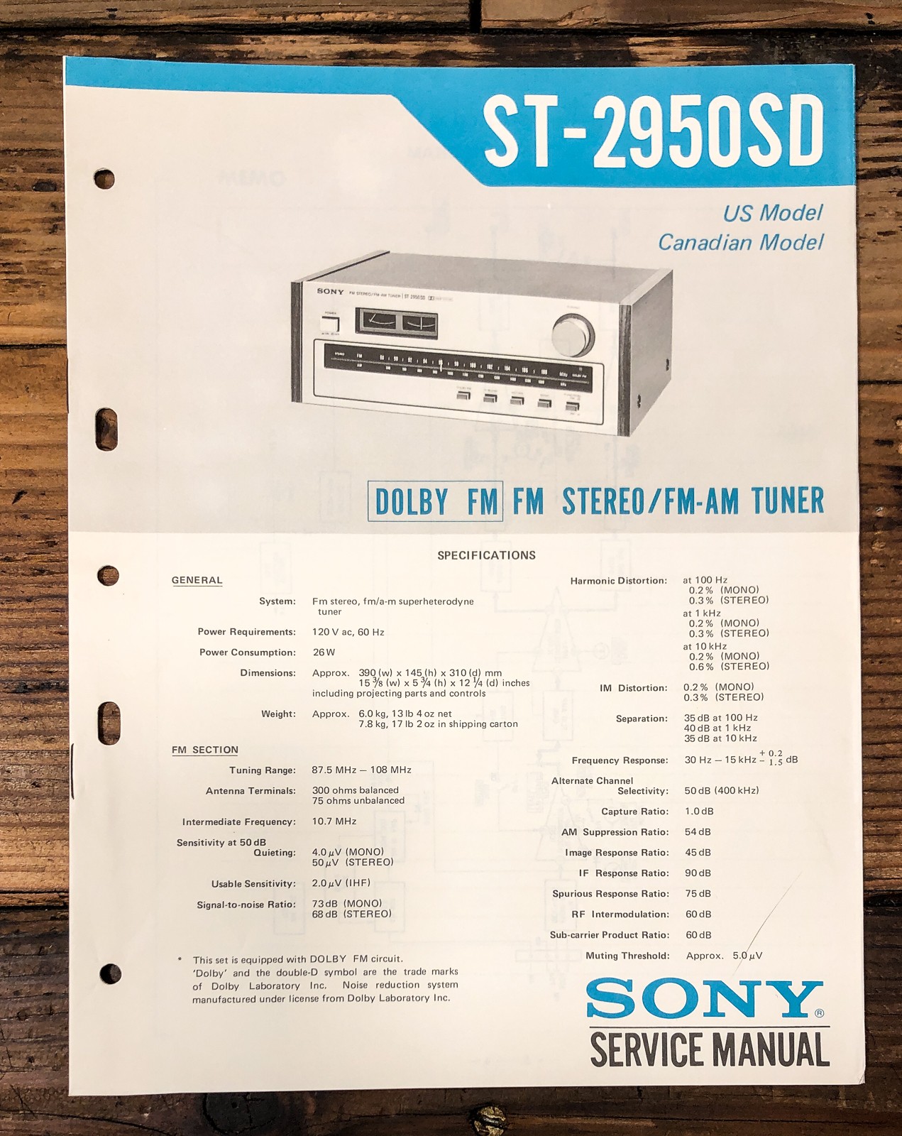 Sony ST-2950SD Tuner Service Manual *Original*