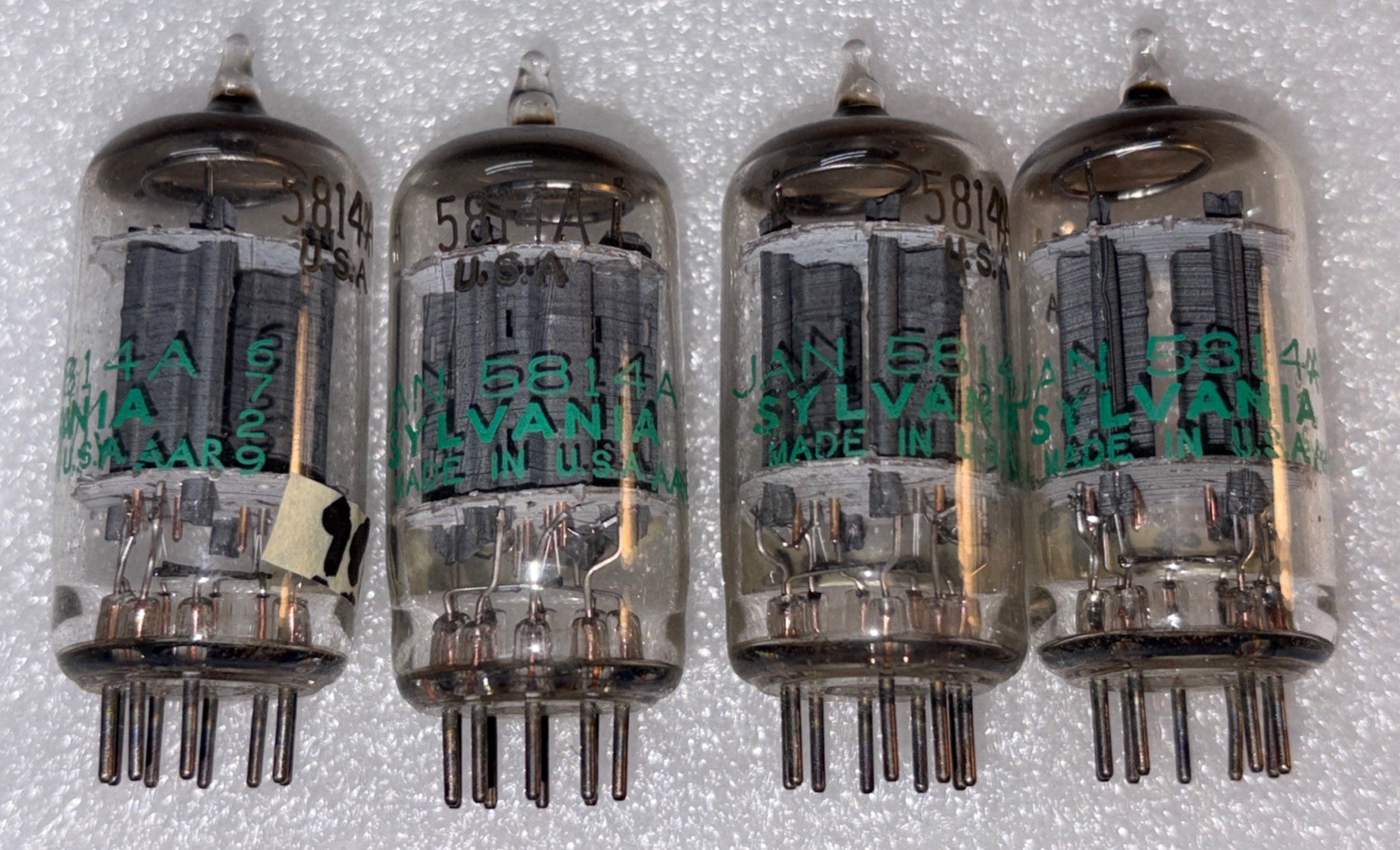 Matched Quad Sylvania JAN 5814A Mil Spec Grey Plate Vacuum Tubes TV7 Tested NOS