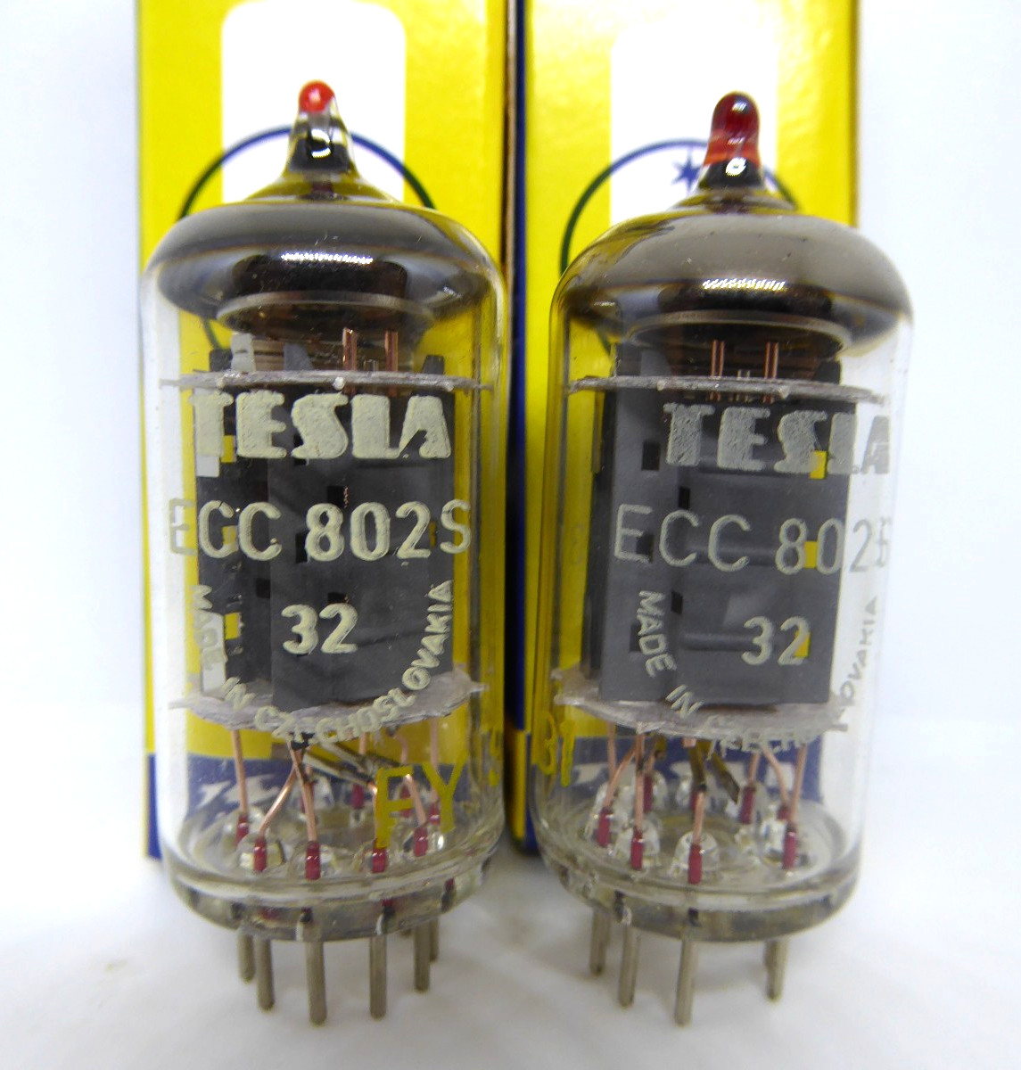 2x (PAIR!) TESLA ECC802S (12AU7WA E82CC B329) lk. Telefunken 100%, 1974, NOS 17