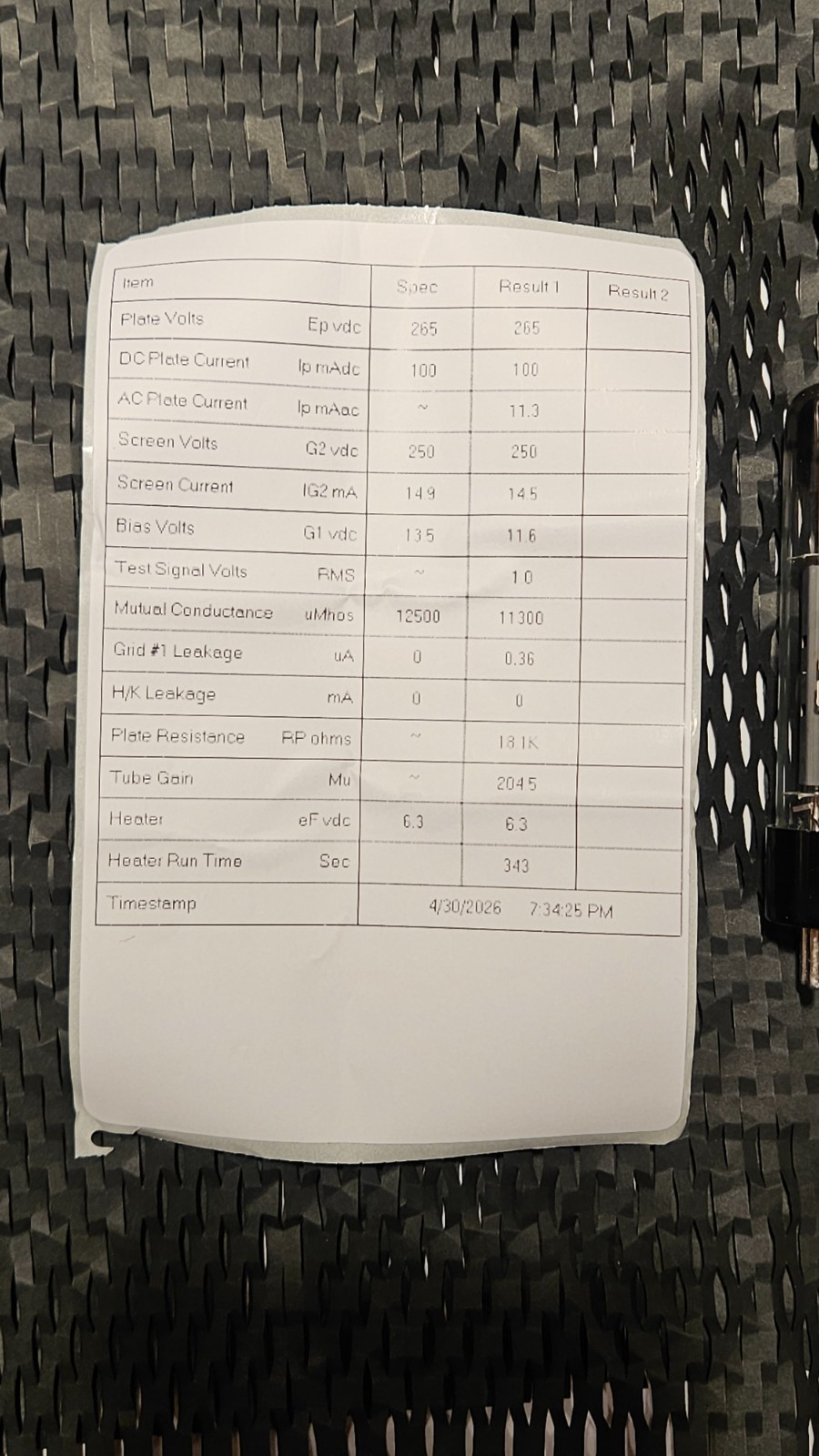 TESTS STRONG Single Philips EL34 Vacuum Tube Tested on Amplitrex AT1000