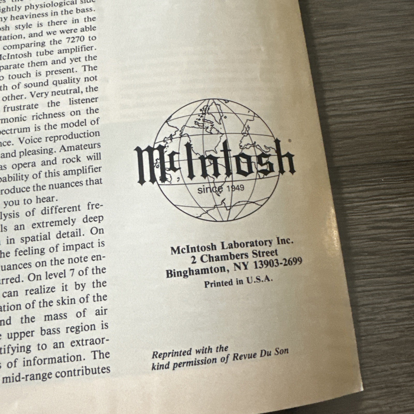 McIntosh MC 7270 Power Amplifier REVIEW ARTICLE 1986 French English