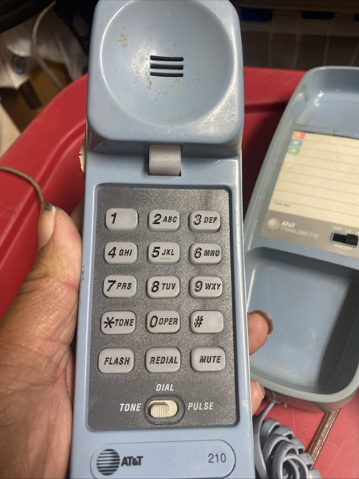Vtg AT&T Trimline 210 Touch Tone Push Button Corded Phone Powder Blue+orange Lot
