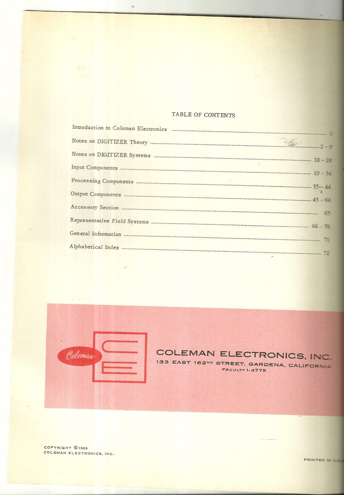 Digitizer Handbook Coleman Electronics 1959 Reference Book Manual