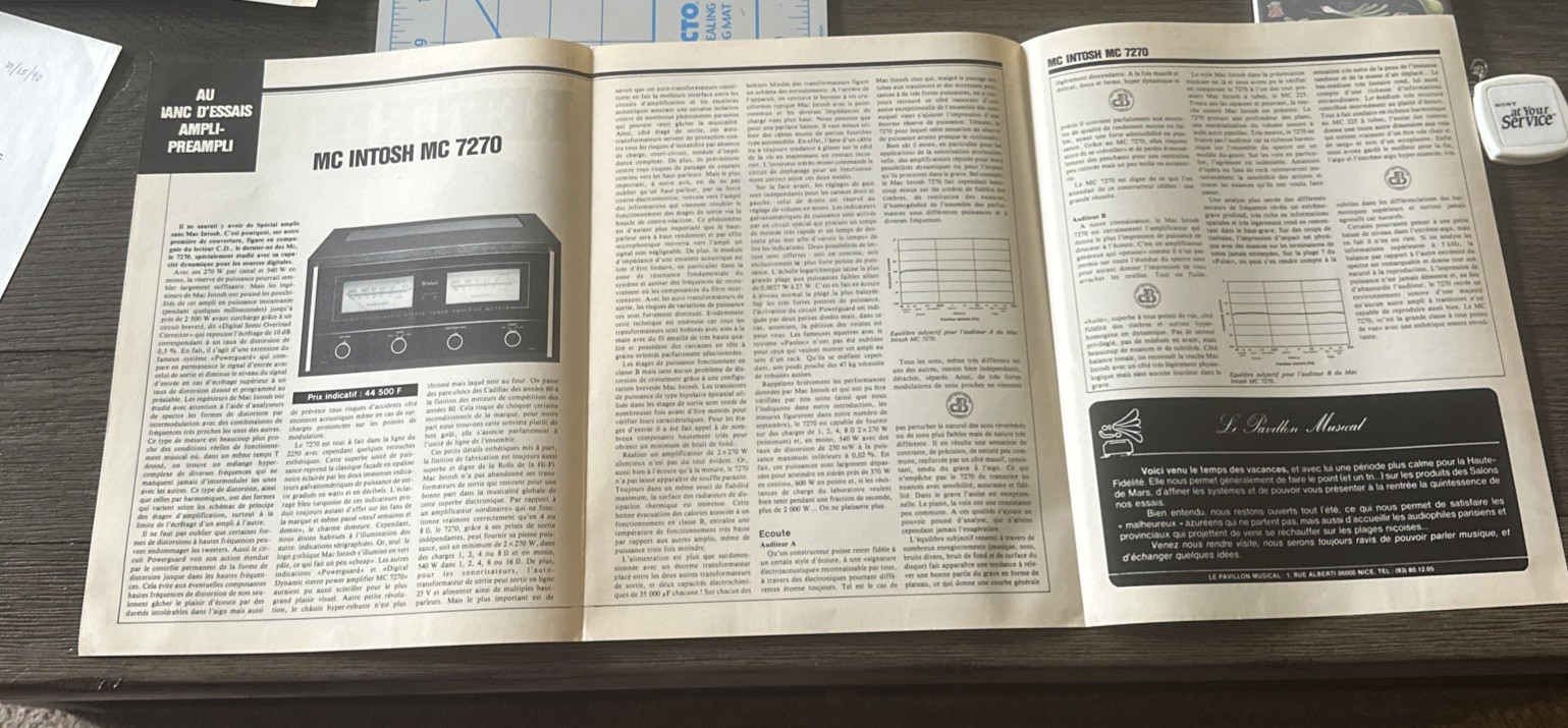 McIntosh MC 7270 Power Amplifier REVIEW ARTICLE 1986 French English