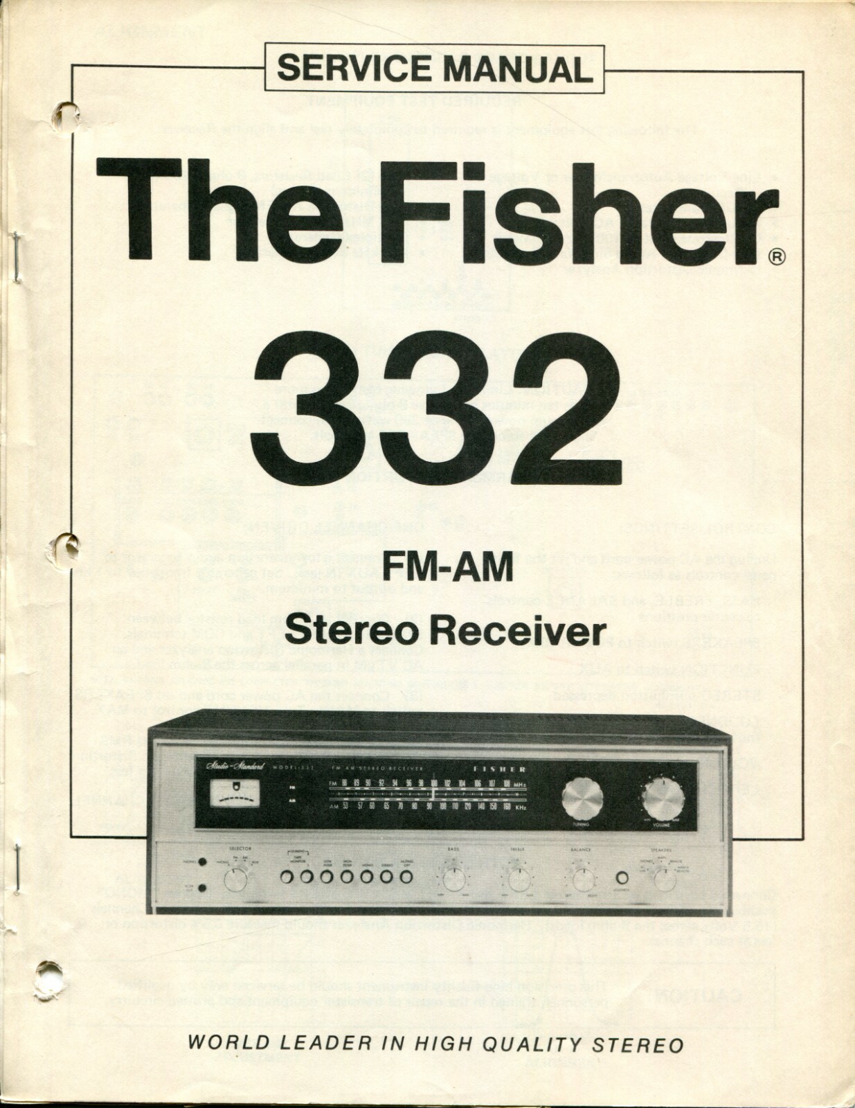 Vintage Fisher Model 332 FM/AM Stereo Receiver Service Manual