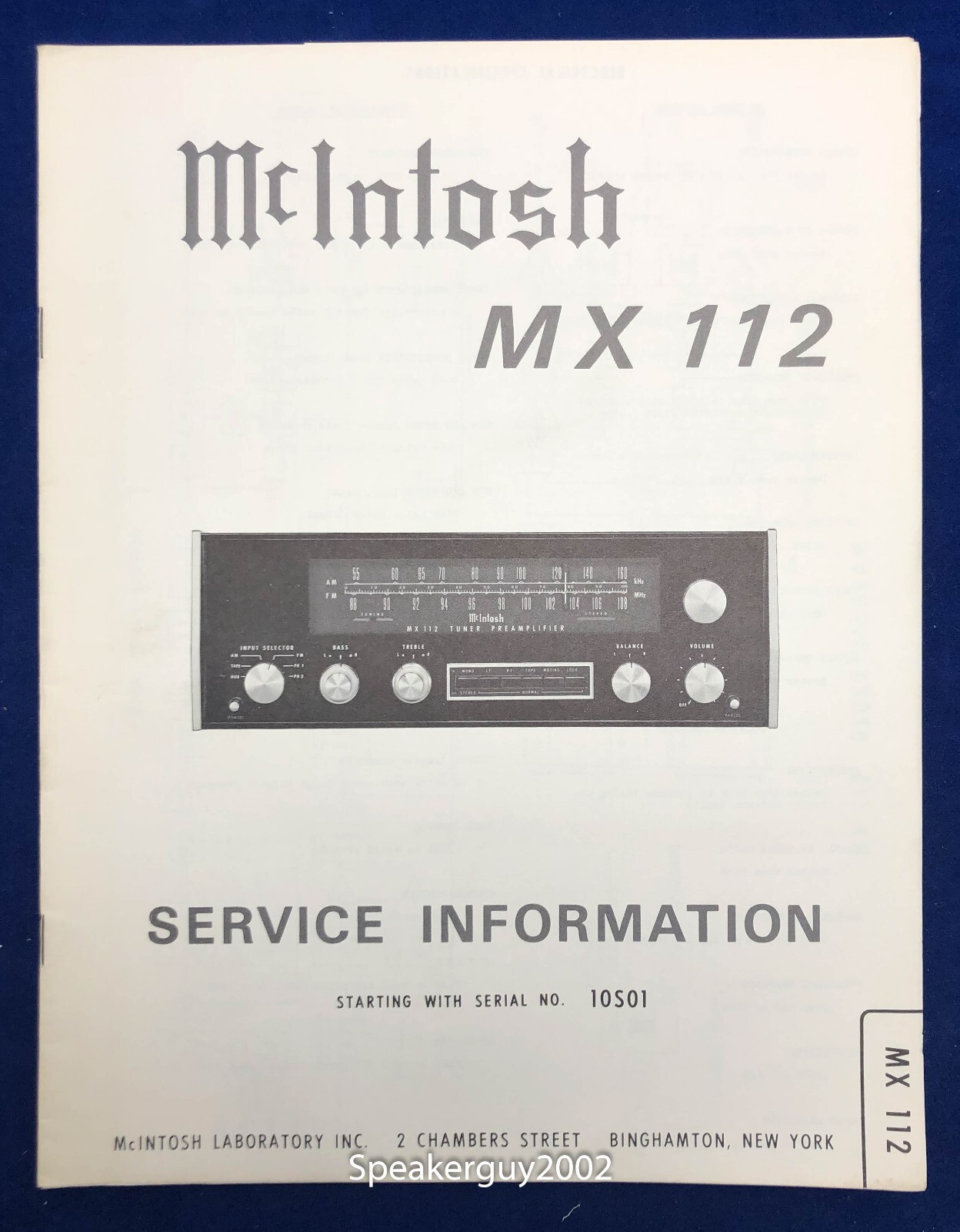 Original McIntosh MX112 / Service Information Manual — #2